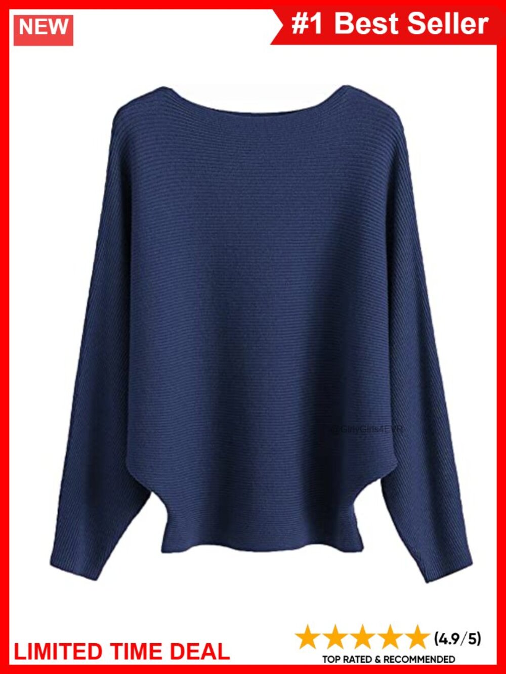 Lightweight Knit Boat Neck Batwing Dolman Sleeve Pullover Sweater Womens